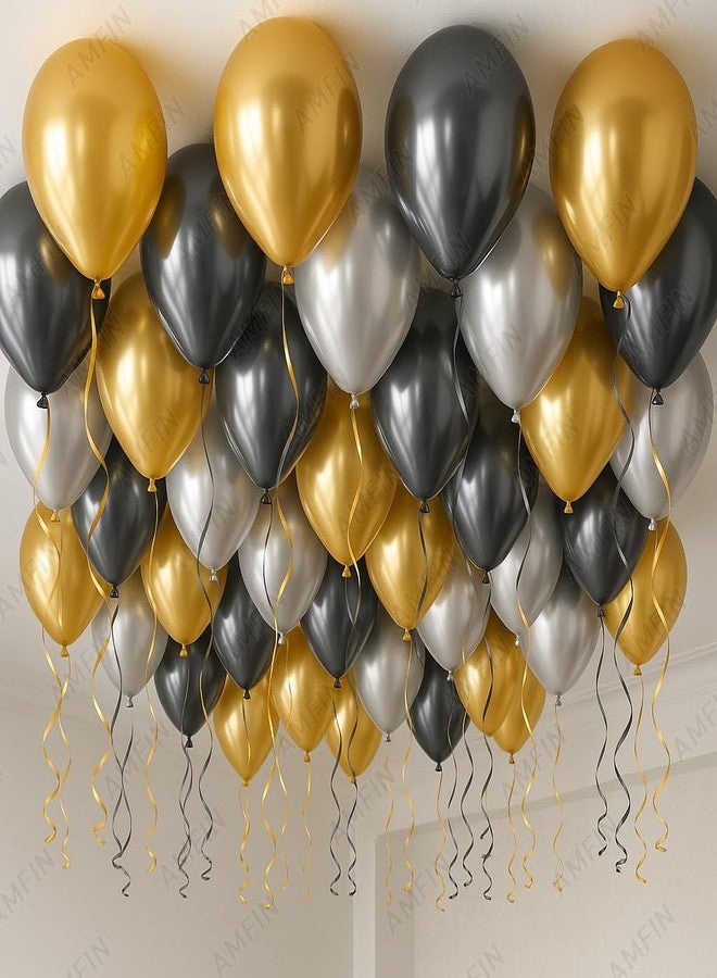 AMFIN (Pack of 50) 10 inch Metallic Chrome Balloons. Birthday, Anniversary Decoration Items - Gold, Black, Silver - Image 4